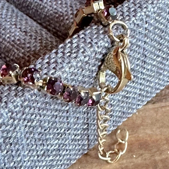 Purple Amethyst CZ 18K Gold Stainless Steel Tennis Bracelet February Birthstone - Picture 4 of 7
